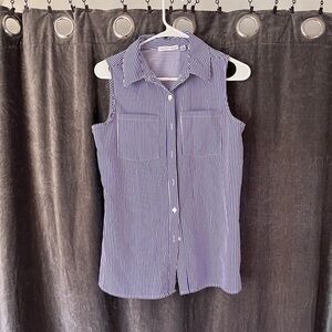 Notations Blue Button Down Shirt Fitted Notched Collar